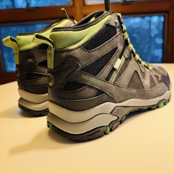Merrell TAHR Men's Hiking Boots Mid Top Size 9 Black Green Cushioned Trail Shoes - Picture 6 of 8